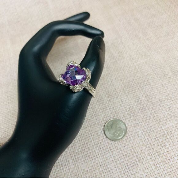 Silver Purple Crystal Ring February Birthstone Ring - Picture 1 of 3